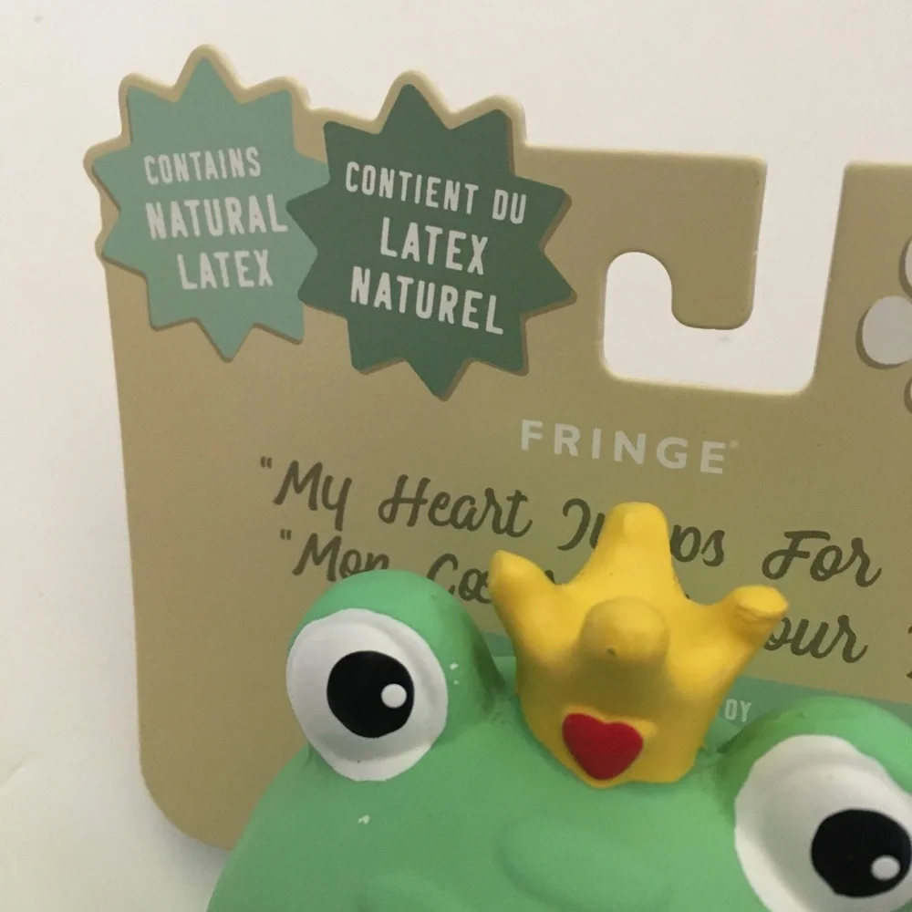 NEW Dog Toy Latex Squeaker Green Frog - Crown “My Hearts Jumps for You” | Fringe